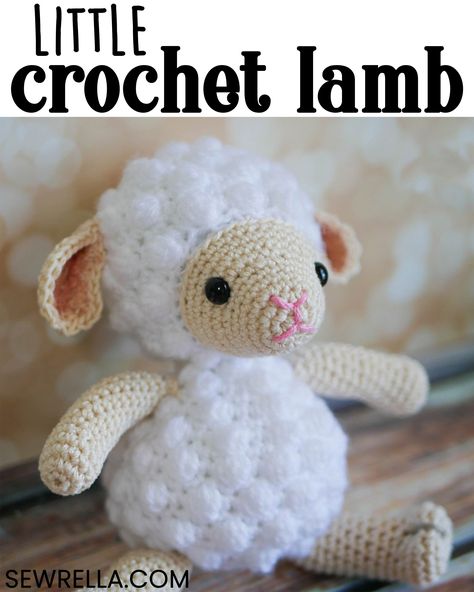 This little lamb is the perfect homemade gift for the baby in your life! All the fluff made from bobble stitches is easy to follow with my free pattern. Click this pin to see my little lamb lovey blanket too! #crochet #lamb #amigurumi #crochetlamb #amigurumilamb #freepattern #forbeginners #easypattern #diy #stuffedanimal #crochetforkids #crochetforbabies #crochetfortoddlers Crochet Sheep Free Pattern, Crochet Lamb Pattern, Crochet Sheep, Easy Crochet Animals, Pola Amigurumi, Crochet Baby Toys, Haken Baby, Crochet Animal Patterns, Crochet Toys Patterns