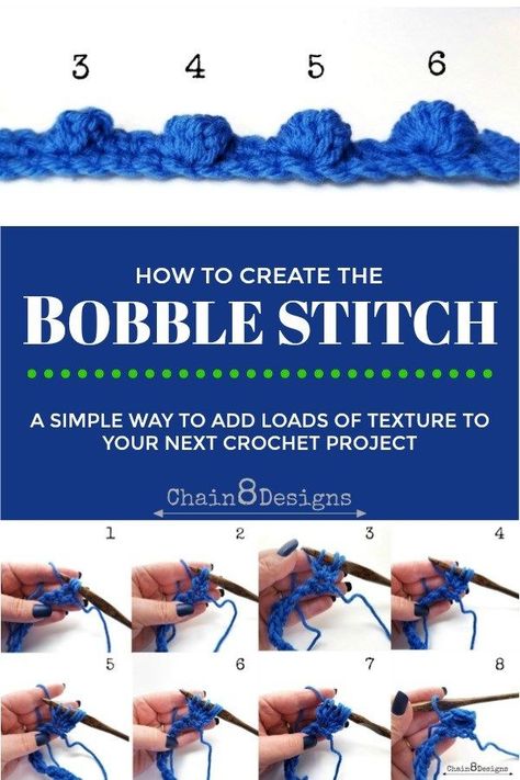 Bubble Crochet Stitch, Bobble Stitch Crochet Blanket, Bobble Stitch Tutorial, Types Of Knitting Stitches, Bobble Stitch Crochet, Bobble Crochet, Crochet Stitches Guide, Stitch Tutorial, Crochet Stitches For Beginners