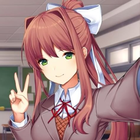 Monika icon. "THE QUEEN HERSELF BROO." Giffany Gravity Falls, Oki Doki, The Cardigans, Psychological Horror, Literature Club, Yandere Simulator, Visual Novel, Danganronpa, Game Character