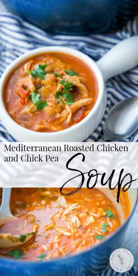 Soup Mediterranean, Mediterranean Soup Recipes, Chicken Chickpeas, Chicken Mediterranean, Mediterranean Soup, Dinner Soup, Broth Soup, Chicken Chickpea, Chickpea Soup