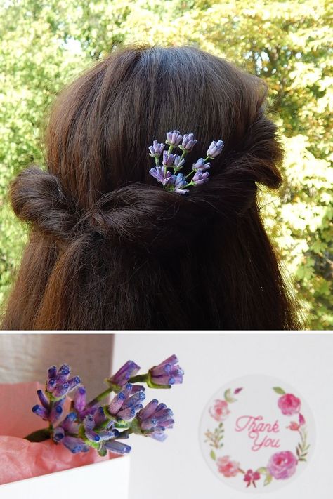 Floral hair pin with lavender flowers made from foam material. The dimension is 2" (5 cm). Every flower detail and the assembly are carefully handmade done. #lavender #lavenderwedding #hairaccessories Purple Flowers In Hair, Beach Wedding Headpieces, Boho Wedding Headpiece, Whimsical Hair, Gypsophila Wedding, Floral Hair Pins, Lavender Haze, Bridal Hair Headpiece, Bridal Hair Piece