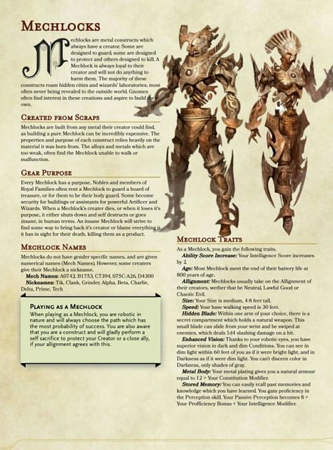 Mechanus Dnd, Homebrew Races, 5e Races, 5e Monsters, Dnd Dm, Dungeons And Dragons Races, D D Races, Dnd Stats, Dragons 5e