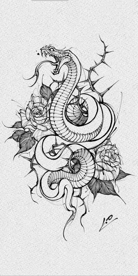 Tattoo Crane, Stick Poke, Cobra Tattoo, Snake Drawing, Japan Tattoo Design, Snake Tattoo Design, Roses Tattoo, Chest Tattoos For Women, Chest Piece Tattoos