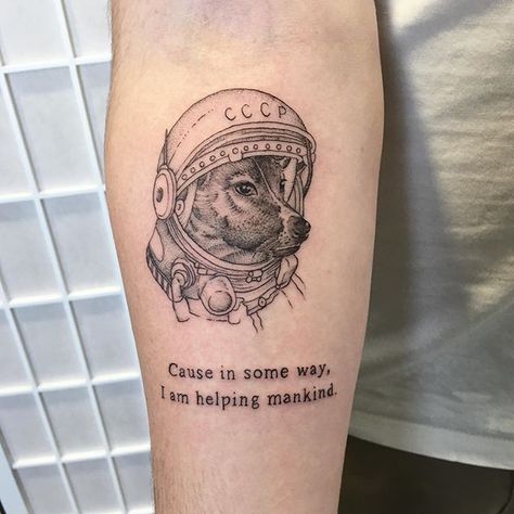 Peta su Instagram: "🐶 Laika the space dog 🐶 Thanks for the hangs Tom! ✨ #laikadog #space #thesmithstreetband #illustrativetattoo #fineline #finelinetattoo…" Space Dog Tattoo, Laika Tattoo, Laika Space Dog, Laika Dog, Funky Tattoos, Laser Removal, Space Dog, Poor Dog, Space Tattoo