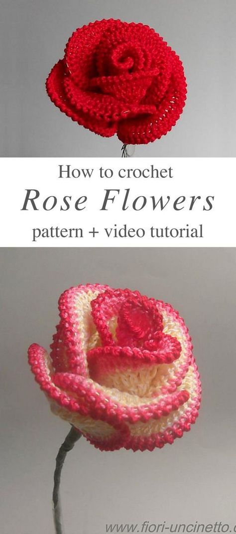 Rose Flower Crochet Free Pattern Video Tutorial  #diy #crochet #pattern #crochetpattern Flower Crochet Free, Rose Flower Crochet, Poppy Crochet, Crochet Puff Flower, Crochet Rose Pattern, Beau Crochet, Rose Flower Pattern, Gifts Crochet, Crocheting Patterns