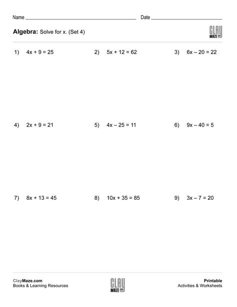 Use this worksheet for practice with solving equations. Solve for x in each problem. - 15 problems… Solving For X Worksheets, Solve For X Worksheet, Simple Equation Class 7 Worksheet, Simple Equations Worksheet Grade 7, Solve For X Math, Simple Equations Worksheet, X Worksheet, 10th Grade Math Worksheets, Linear Equations Worksheet