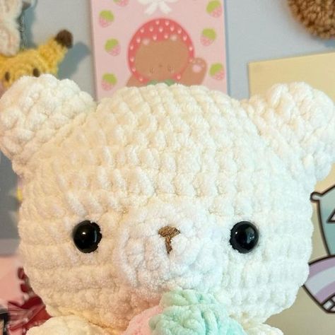 ⋆୨୧˚rachel˚୨୧⋆ on Instagram: "baby strawberry bear ~this was a pattern test for @tees._library 🩷 🌸this pattern was super cute and detailed :) the original design it is holding a duckie, but i decided to change mine to a strawberry and she turned out looking so sweet🍰 ~i definitely recommend checking out this pattern<3 !!also i’m planning on doing a plushie drop tomorrow so look out for that!! tags (ignore) #crochet #crochetlover #crochetbear #crochetpatterntest #rilakkuma #korilakkuma #ka White Bear Crochet, Korilakkuma Crochet, Rilakkuma Crochet, Crochet Journal, Rilakkuma Korilakkuma, Bear Patterns Free, Crochet Strawberry, Strawberry Bear, Crochet Animals Free Patterns