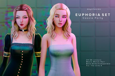 EUPHORIA SET - Cassie Party | Daylife Sims on Patreon Daylifesims Sims 4 Cc, Daylife Sims Cc Hair, Sims Euphoria, Daylifesims Sims 4 Hair, Daylife Sims, Cassie Hair, Pelo Sims, Sims 4 Dresses, Sims 4 Mm