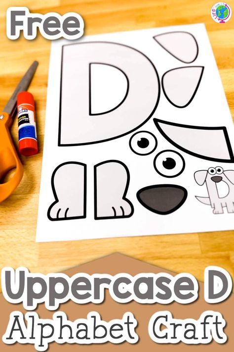 Free Printable Uppercase Letter D Craft for Kids: D is for Dog D Crafts Preschool Letter, Learning The Letter D Preschool, D For Dog Craft Preschool, Letter Dd Crafts For Preschool, D Letter Crafts For Preschool, Letter D For Preschoolers Activities, Prek Letter D Activities, Letter D Dog Craft, D Is For Dog Craft Preschool