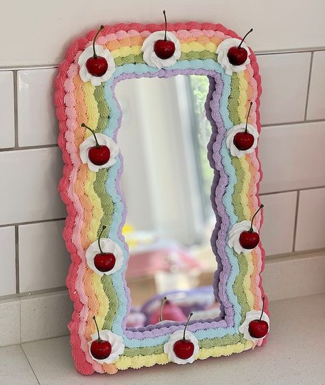 Fake Cake Mirror, Cake Mirror, Decorated Mirror, Dessert House, Wavy Mirror, Big Mirror, Jewelry Box Diy, Fake Cake, Caking It Up