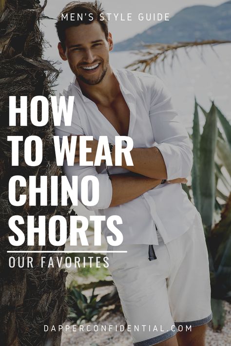 Men’s chino shorts are a staple piece of a summer wardrobe. Find out how to pair them with the rest of your wardrobe plus how to choose the right color and pattern. Read the article now Summer Style For Men, Summer Fashion For Men, Beach Jeans, Grooming Hacks, Jeans To Shorts, Shorts Preppy, Outfits Male, Streetwear For Men, Mens Shorts Outfits