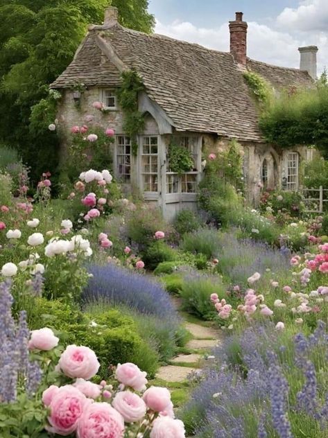 English Garden Front Yard Curb Appeal, Spring Cottage Garden, Bridgerton Garden Aesthetic, Cottage Garden Landscape, English Cottage Garden Flowers, English Cottage Style Garden, English Cottage Garden Design Layout, English Cottage Landscaping, Small English Garden Ideas