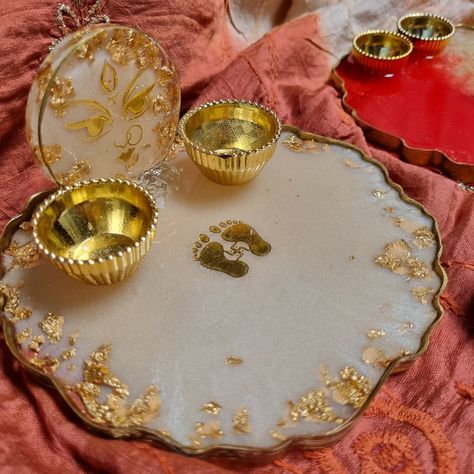 Handcrafted Resin Pooja Thali - Ideal for Mandir, Diwali, Festivals, Weddings, Return Gifts Hampers, Housewarming, Occasions and Home Decor. Dm for customisation @_canvascrafts_ . Home decor Resin thali Resin Platter Resin Puja thali Resin durga mata thali Return Gift Gifting ideas . #resinplatter #resinpujathali #resincraft #hardoi #handcrafted #canvascraftsbyriya #orderonline #custommade #dmtoorder #smallbusiness Resin Pooja Thali, Resin Platter, Diy Resin Earrings, Puja Thali, Durga Mata, Pooja Thali, Return Gifts, Return Gift, Gifting Ideas