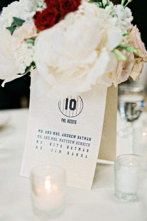 Wedding Baseball, Baseball Themed Wedding, Phil Rizzuto, Sports Ideas, Baseball Wedding, No Crying In Baseball, Baseball Ticket, Jersey Numbers, Barn Reception