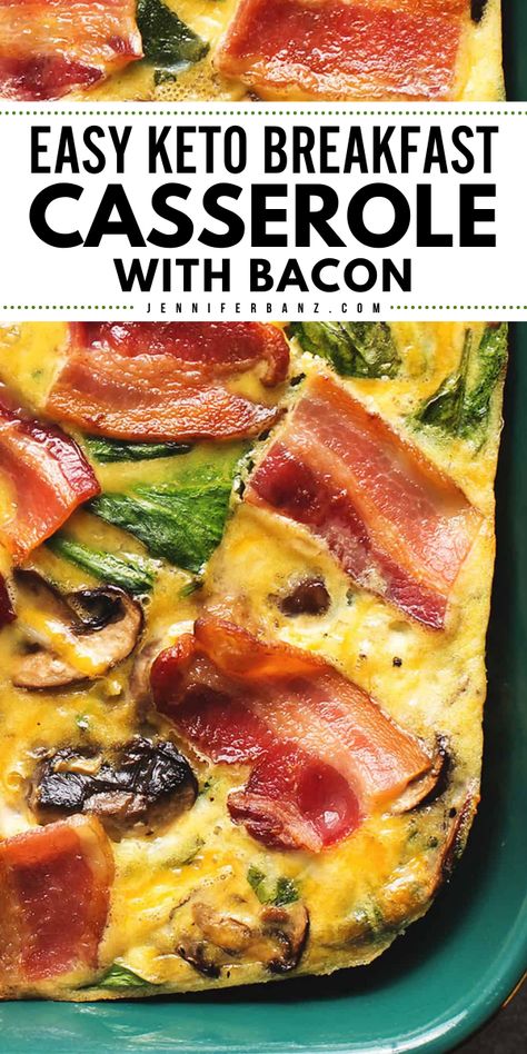 Simple back-to-school recipes? You should try this easy keto breakfast casserole! This best casserole recipe is filled with bacon, cheese, mushrooms, and spinach. It's the perfect recipe to make ahead for breakfast all week long! Yum! Easy Keto Breakfast Casserole, Breakfast Casserole With Bacon, Keto Breakfast Casserole, Casserole With Bacon, Low Carb Breakfast Casserole, Easy Keto Breakfast, Mushrooms And Spinach, Breakfast Casserole Bacon, Keto Breakfasts