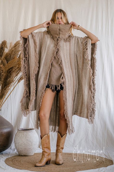 Fringe Poncho Coat Boho Women Clothing Kimono Robe Desert Man Festival Outfit Bohemian Wrap Cardigan Ceremony Clothes Top / Coffee - Etsy Festival Outfit Bohemian, Boho Style Outfits Summer, Men Festival Outfit, Marley Coffee, Bohemian Outfits, Festival Poncho, Women Kimono, Bohemian Wrap, Boho Poncho