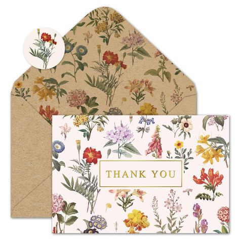 PRICES MAY VARY. Sufficient Quantity - 24 thank you cards with 24 envelopes and 24 stickers are in the set, sufficient quantity to meet your various needs for expressing invitations, greetings and gratitude to your families and friends. Vintage Floral Theme - Patterned with wildflowers in retro style, printed with gold foil words of thank you, our greeting cards have a gorgeous design that makes them suitable for many occasions. Material & Size - Made of good quality paper, durable and fluent en Floral Greeting Cards, Cards For Wedding, Friends Vintage, Birthday 4, Retro Spring, Blank Notes, Cards With Envelopes, Wildflower Wedding, Vintage Theme