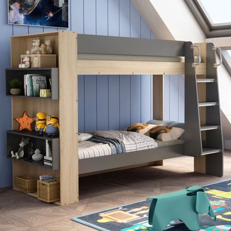 Bunk Bed Light, Bed With Bookshelf, Bunk Bed Plans, Single Bunk Bed, Bookshelf Bed, Bunk Bed Loft, Single Bed Mattress, Cool Bunk Beds, Bunk Bed Designs