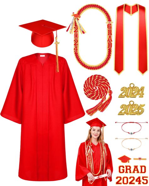 PRICES MAY VARY. Complete Graduation Set: with our graduation gown cap tassel set, you have the things you need for your graduation ceremony; The set includes an adult graduation gown, cap, tassel, 2024 year pendant, graduation stole, 2 graduation bracelets, a graduation card, and a graduation ribbon lei; Furthermore, the package provides you with 11 patches with pins for a custom decoration; It's your ideal combo for meeting graduation needs and decoration Made to Last: crafted from matte polye Graduation Ribbon, Graduation Gown And Cap, Graduation Tassel, Graduation Bracelet, Ribbon Lei, Graduation Leis, Graduation Gown, 2024 Year, Graduation Stole