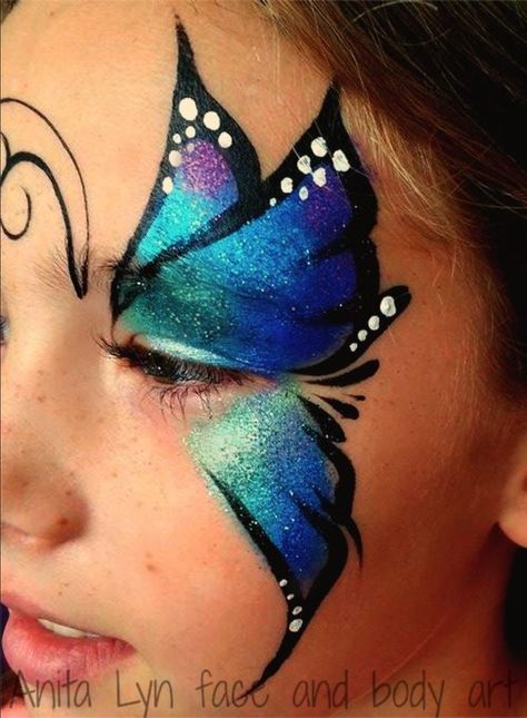 face painting.                                                                                                                                                                                 More One Eye Butterfly Face Paint, Maquillage Halloween Simple, Obličejové Masky, Bodysuit Tattoos, Butterfly Face Paint, Girl Face Painting, Face Painting Tutorials, Face P, Festival Face