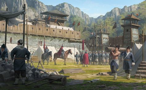 ArtStation - “Han dynasty” Military camp, Nuit Blanche Han Dynasty Architecture, Warhammer Cathay, Chinese Civilization, Korea Map, Military Camp, Paleolithic Era, Chinese Warrior, Korean Peninsula, Ancient Warfare