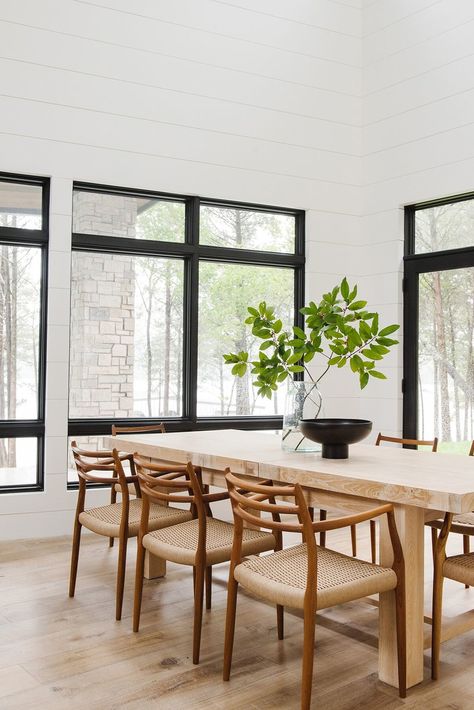 Modern Cabin on the Lake Photo Tour - Studio McGee Light Wood Dining Table, Mcgee And Co, Dining Room Design Modern, Bad Inspiration, Lake Cabin, Mid Century Dining, Plywood Furniture, Modern Cabin, The Dining Room