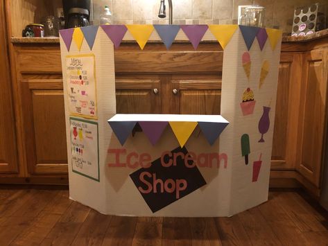 DIY Ice Cream Shop for the Preschool Classroom Diy Ice Cream Stand, Diy Ice Cream Shop, Ice Cream Shop Dramatic Play, Dramatic Play Diy, Ice Cream Holder, Dramatic Play Center, Prop Box, Ice Cream Stand, Diy Ice Cream