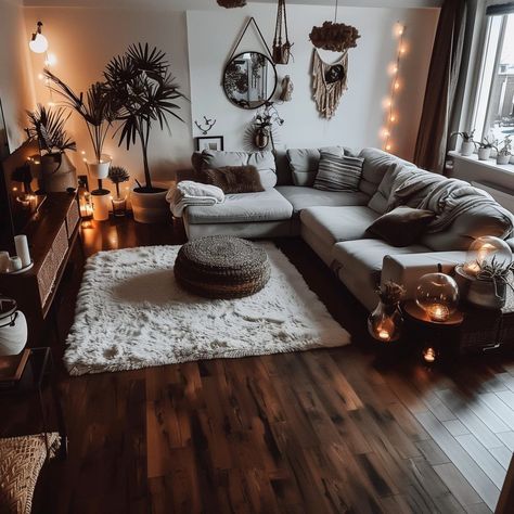 Dark Wood Floors Living Room, Dark Wood Living Room, Dark Boho Living Room, Soft Autumn Color Palette, Autumn Color Palette, Living Room Wood Floor, Dark Living Rooms, Dark Home Decor, Cosy Living