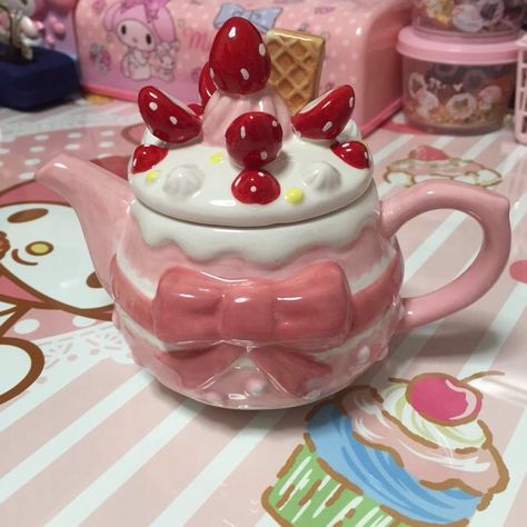 Pink Chess Aesthetic, Pink Tea, Cute Cups, Strawberry Shortcake, Tea Pot, Cute Food, Pink Aesthetic, Clay Art, Tea Set