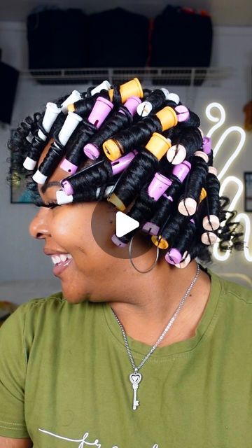 Rollerset Hairstyles For Black Women, Perm Rods On Natural Hair Short 4c, Short Hair Rollers Tutorial, Roller Set Hairstyles For Black Women, Perm Rods On Natural Hair, Roller Set Hairstyles, Perm Rod Set, 4a Hair, Perm Rods