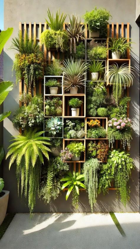 Live Garden Wall Ideas, Indoor Fence Ideas, Plant Wall On Brick, Greenery Ideas For Home, Garden Vertical Wall, Wall Planter Indoor Decor, Wall Of Succulents Indoor, Vertical Rock Garden, Diy Herb Wall Outdoor