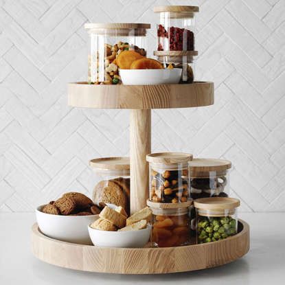 Two-Tiered Lazy Susan 2 Tier Lazy Susan, Kitchen Counter Organization Ideas, Ceramic Nonstick Cookware, Kitchen Counter Organization, Counter Organization, Lazy Susans, Glass Canisters, Cooking Skills, Lazy Susan