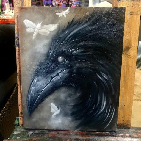 Zack Dunn Art, Gothic Art Painting, Crow Paintings, Dark Acrylic Painting, Raven Art Dark, Raven Painting Acrylic Tutorial, Raven Painting Acrylic, The Crow Painting, Raven Paintings On Canvas