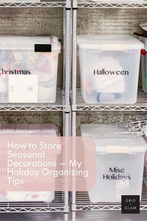 I love the holiday season — the extra family time, the delicious food, and the excuse to take things a little slower. But as the holidays wrap up, I hear from so many people who are wondering how to store their seasonal decorations. I helped one of my clients pre-plan her holiday storage even before she decorated her tree this year! Yep, you read that right. That way she knows exactly how to pack up her decor when the season is over, and next year she’ll already be one step ahead. Organizing Holiday Decorations, Holiday Decoration Organization, How To Store Holiday Decorations, Organizing Decorations Storage, How To Organize Holiday Decorations, How To Store Decorations, Organizing Seasonal Decor, Holiday Decor Organization, How To Store Christmas Decorations