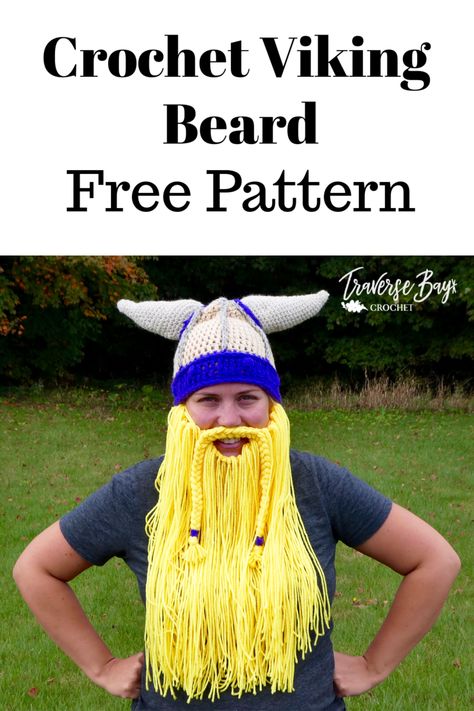 Crochet Viking Helmet Hat - free crochet viking pattern. Written in baby, toddler, child and adult sizes. Crochet Helmet Pattern Free, Crochet Viking Hat, Crochet Viking, Crochet Bear Hat, Crochet Beard, Grace And Yarn, Viking Pattern, Granny Squares Crochet, Viking Hat