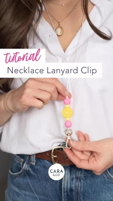 Looking for a cost effective, but personal teacher gift?? For about $5, and 5 minutes, you can craft an adorable necklace lanyard clip! We’re breaking down the simplest tutorial for you on our DIY Tutorials Page! Include accent beads that you know will make your teacher smile; maybe a silicone apple, donut, or their favorite animal in a focal bead! Find all supplies at carasupply.com. Diy Teacher Lanyard Id Holder, Teacher Keychain Gift Diy, Diy Teacher Accessories, Lanyard Design Ideas Diy, Diy Lanyards For Teachers, Teachers Lanyard Diy, Lanyard Diy How To Make, How To Make Teacher Lanyard With Beads, Clay Bead Lanyard Diy