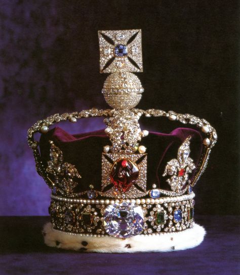 The Imperial State Crown, made for the coronation of George VI in 1937, contains 2,868 diamonds, 11 emeralds, 17 sapphires,  rubies and 273 pearls, and is nearly identical to Queen Victoria's State Crown of 1838.  Royal Collection Trust. Crown, Queen, Red, White