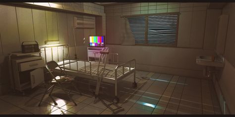 Resident Evil 3 Nemesis Hospital Room by AdamKop.deviantart.com on @deviantART Dark Hospital Room, Resident Evil Room Decor, Creepy Hospital Room, Scary Hospital Room, Horror Hospital Background, White Room Mental Hospital, Eerie Hospital, Hospital Room, Horror Video Games