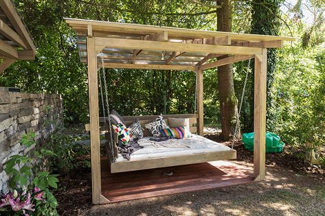 Rock Bed, Earth Bag, Swing Bed, Pergola Swing, Backyard Gazebo, Pergola Garden, Outdoor Daybed, Lawn And Landscape, Garden Gazebo