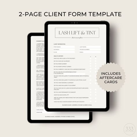 "✰ Looking for a form template to help you customize your lash lift and tint forms? We've got you covered with this minimalist, easy-to-edit design. This template provides you and your client with important information and aftercare. With this template not only can you customize it to your brand - but you can also update it as often as necessary with unlimited access to your template!✰ ✰ WHAT YOU GET ✰ Instruction guide PDF with a link to Canva Template ✰ HOW TO DOWNLOAD ✰ ⇢ Purchase the item an Lash Lamination, Aftercare Cards, Lash Lift And Tint, Medication List, Intake Form, Edit Design, Eyelash Extentions, Consent Forms, Form Template