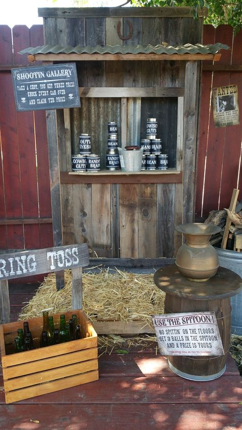 Rodeo Party Games For Adults, Cowboy Theme Party Snacks, Old West Theme Party, Cowboy Party Games For Adults, Old West Party Ideas, Ghost Town Halloween Party, Western Party Activities For Adults, Cowboy Saloon Western Theme, Old West Birthday Party