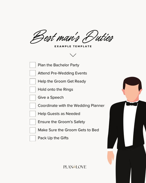 Calling all of the Best Men! 📢 Here's an essential guide to acing the Best Man duties at the wedding. Brides and grooms, share this with your best man. Find this helpful? Follow us for more wedding guides 💖 Best Man Checklist, Best Man Duties Checklist, Groomsmen Duties, Wedding Guide Checklist, Best Man Duties, Wedding Planning Templates, Wedding Checklist Detailed, Wedding Checklists, Man Of Honour