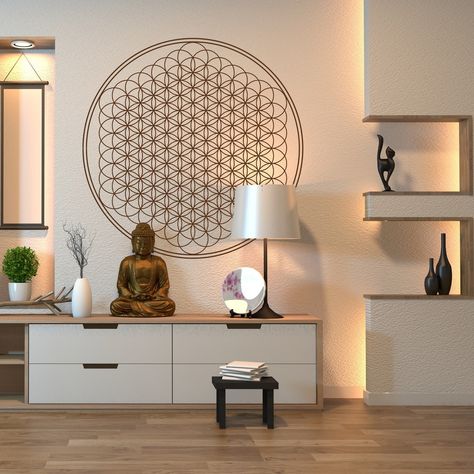 Sacred Geometry Interior Design, Sacred Geometry Decor, Sacred Geometry Wall Art, Wall Mandala Art, Home Studio Bedroom, Meditation Wall Art, Yoga Wall Decor, Yoga Wall Art, Wall Art Decal