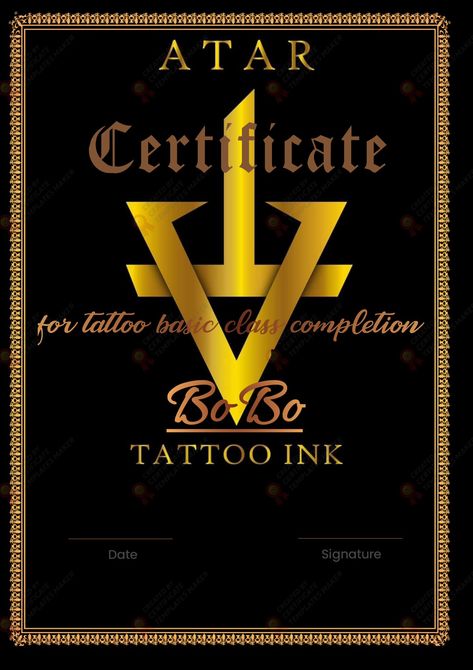 Tattoo Certificate, Certificate Templates, Ink Tattoo, Tattoos