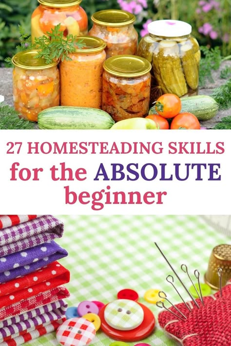 Click through for 27 awesome homesteading skills to learn for beginners... for when you're homestead dreaming! Get ahead of the game and learn some of these homestead skills before you ever have an actual homestead. Happy Homemaking, Home Canning Recipes, Homesteading Diy, Homestead Farm, Homestead Gardens, Homesteading Skills, Homestead Living, Urban Homesteading, Living Off The Land