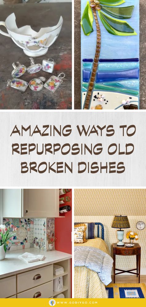 Amazing Ways to Repurposing Old Broken Dishes - GODIYGO.COM Broken China Crafts, Repurposed China, Broken Glass Crafts, Trash Into Treasure, China Crafts, Barn Parties, Old Plates, Diy Backsplash, Plates Diy