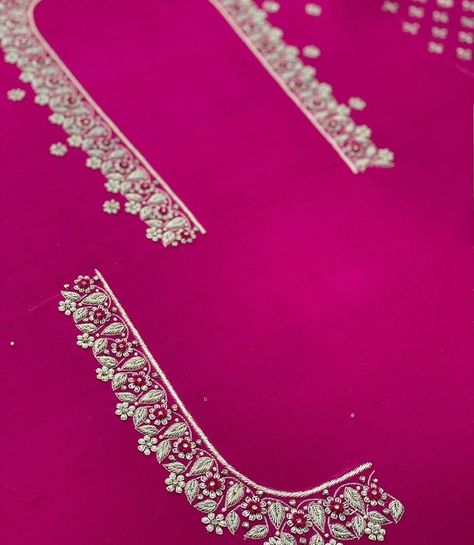 Pink Blouse With Silver Work, Silver Aari Work Blouse Simple Design, Silver Work Blouse Designs Indian, Silver Maggam Work Blouse Designs, Magam Work Designs, Magam Work, Work Blouse Designs, Maggam Work Designs, Wedding Saree Blouse Designs