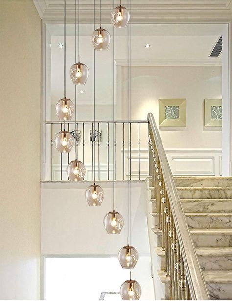 10 Glass Balls Spiral Chandelier Stair Long Chandelier Duplex Building Large Chandelier Living Room Villa Hollow Modern Stair Light Long Pendant Light 55x200cm: Amazon.co.uk: Lighting Minimalist Staircase, Staircase Lamp, Spiral Chandelier, Long Pendant Lights, Chandelier Long, Long Chandelier, Large Chandelier, Staircase Lighting, Stair Lighting