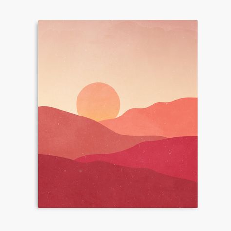 Art Work For Bedroom Minimalist Sunset, Sunset Ceramic Painting, Minimalist Sunset Painting, Simplistic Paintings, Sunset Wall Painting, Simplistic Landscape, Boston Apartment, Minimalist Mountain, Geometric Landscape