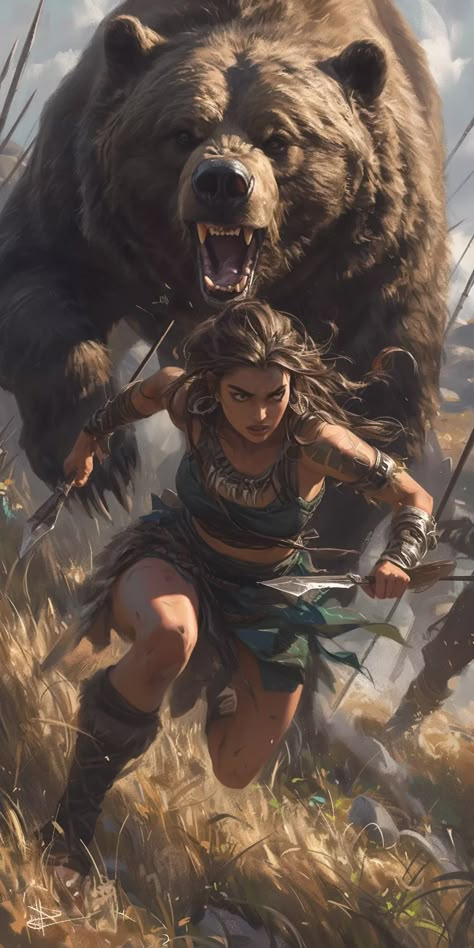 Created with Midjourney Ai #Character #Fantasy #Anime #cartoon #cyberpunk #sci-fi Native American Bear Art, Gladiator Art, Female Druid, Evvi Art, Female Warrior Illustration, Arte Pin Up, الفن الرقمي, Illustration Kunst, Wolves And Women